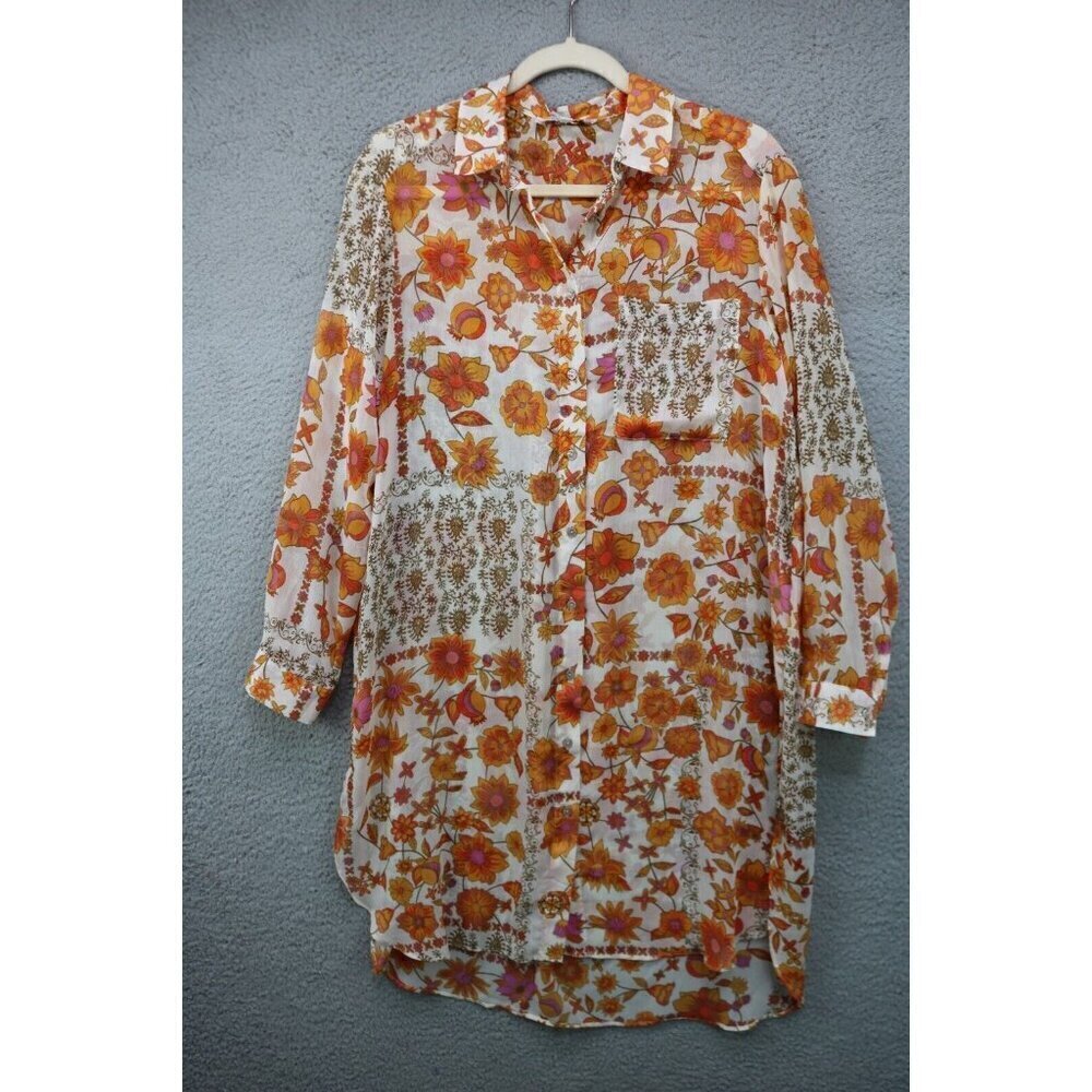Rose & Olive Sheer Long Sleeve Chiffon Floral Tunic/Dress-Size Small-Cottagecore